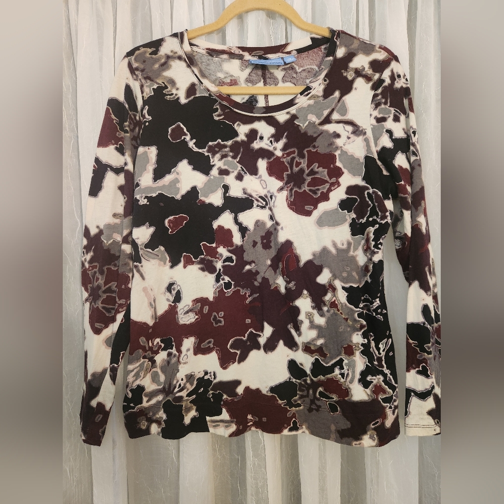 Simply Vera Vera Wang Abstract Print Long Sleeve Blouse - Black, White, Maroon